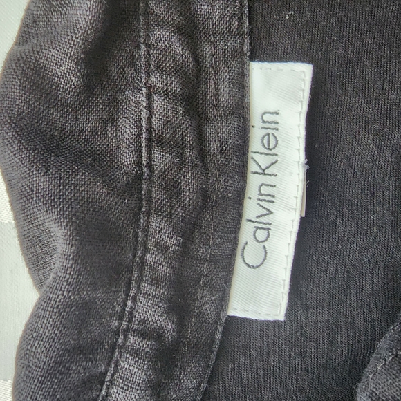 Calvin Klein Linen Front Button Down Pointed Collar  Black Shirt Size L - Picture 3 of 6